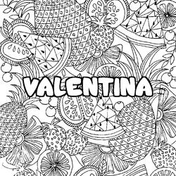 Coloraci&oacute;n del nombre VALENTINA - decorado mandala de frutas