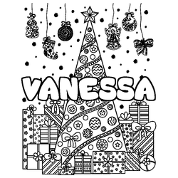 Coloraci&oacute;n del nombre VANESSA - decorado &aacute;rbol de Navidad y regalos