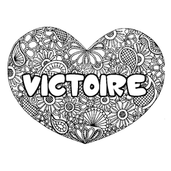 Coloraci&oacute;n del nombre VICTOIRE - decorado mandala de coraz&oacute;n