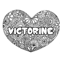 Coloraci&oacute;n del nombre VICTORINE - decorado mandala de coraz&oacute;n