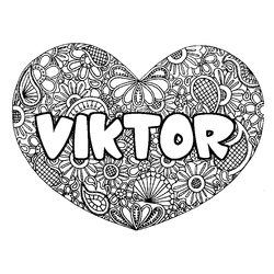 Coloraci&oacute;n del nombre VIKTOR - decorado mandala de coraz&oacute;n