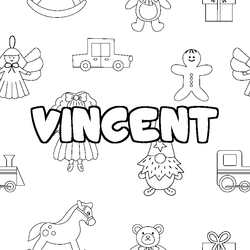 Coloraci&oacute;n del nombre VINCENT - decorado juguetes