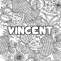 Coloraci&oacute;n del nombre VINCENT - decorado mandala de frutas