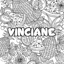 Coloraci&oacute;n del nombre VINCIANE - decorado mandala de frutas