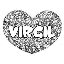 Coloraci&oacute;n del nombre VIRGIL - decorado mandala de coraz&oacute;n