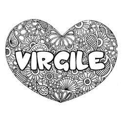 Coloraci&oacute;n del nombre VIRGILE - decorado mandala de coraz&oacute;n