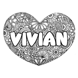 Coloraci&oacute;n del nombre VIVIAN - decorado mandala de coraz&oacute;n