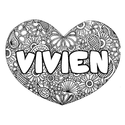 Coloraci&oacute;n del nombre VIVIEN - decorado mandala de coraz&oacute;n