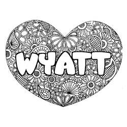Coloraci&oacute;n del nombre WYATT - decorado mandala de coraz&oacute;n
