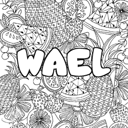 Coloraci&oacute;n del nombre WAEL - decorado mandala de frutas