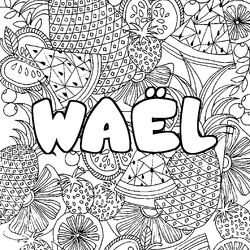 Coloraci&oacute;n del nombre WA&Euml;L - decorado mandala de frutas