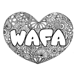 Coloraci&oacute;n del nombre WAFA - decorado mandala de coraz&oacute;n