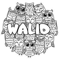 Coloraci&oacute;n del nombre WALID - decorado b&uacute;hos