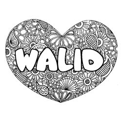 Coloraci&oacute;n del nombre WALID - decorado mandala de coraz&oacute;n