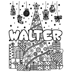 Coloraci&oacute;n del nombre WALTER - decorado &aacute;rbol de Navidad y regalos