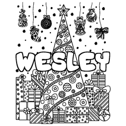 Coloraci&oacute;n del nombre WESLEY - decorado &aacute;rbol de Navidad y regalos