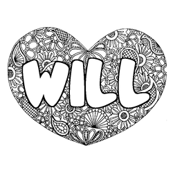 Coloraci&oacute;n del nombre WILL - decorado mandala de coraz&oacute;n