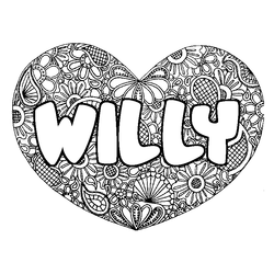 Coloraci&oacute;n del nombre WILLY - decorado mandala de coraz&oacute;n