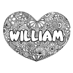 Coloraci&oacute;n del nombre WILLIAM - decorado mandala de coraz&oacute;n