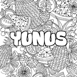 Coloraci&oacute;n del nombre YUNUS - decorado mandala de frutas