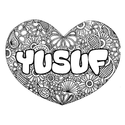 Coloraci&oacute;n del nombre YUSUF - decorado mandala de coraz&oacute;n