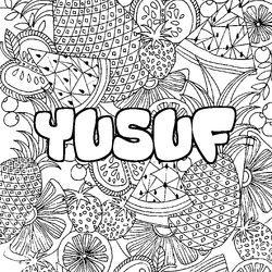 Coloraci&oacute;n del nombre YUSUF - decorado mandala de frutas