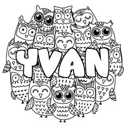 Coloraci&oacute;n del nombre YVAN - decorado b&uacute;hos