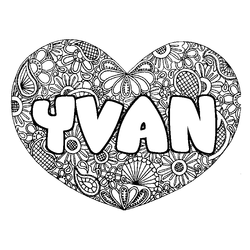 Coloraci&oacute;n del nombre YVAN - decorado mandala de coraz&oacute;n