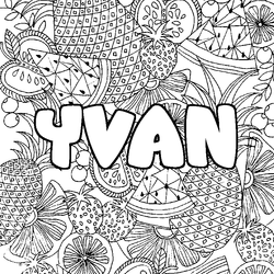 Coloraci&oacute;n del nombre YVAN - decorado mandala de frutas