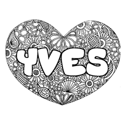 Coloraci&oacute;n del nombre YVES - decorado mandala de coraz&oacute;n