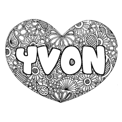 Coloraci&oacute;n del nombre YVON - decorado mandala de coraz&oacute;n