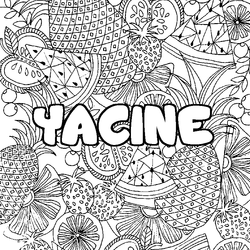 Coloraci&oacute;n del nombre YACINE - decorado mandala de frutas