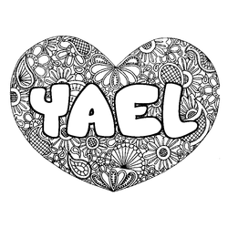 Coloraci&oacute;n del nombre YAEL - decorado mandala de coraz&oacute;n