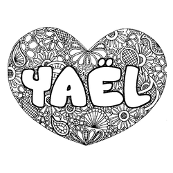Coloraci&oacute;n del nombre YA&Euml;L - decorado mandala de coraz&oacute;n