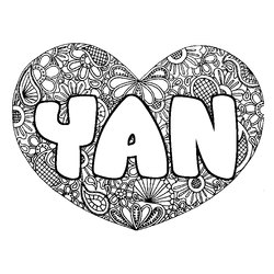 Coloraci&oacute;n del nombre YAN - decorado mandala de coraz&oacute;n