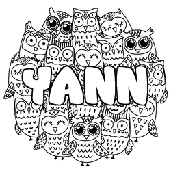 Coloraci&oacute;n del nombre YANN - decorado b&uacute;hos