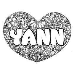 Coloraci&oacute;n del nombre YANN - decorado mandala de coraz&oacute;n