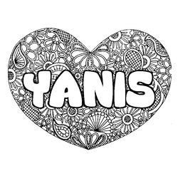Coloraci&oacute;n del nombre YANIS - decorado mandala de coraz&oacute;n