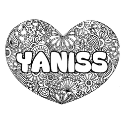 Coloraci&oacute;n del nombre YANISS - decorado mandala de coraz&oacute;n