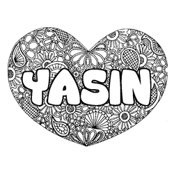 Coloraci&oacute;n del nombre YASIN - decorado mandala de coraz&oacute;n