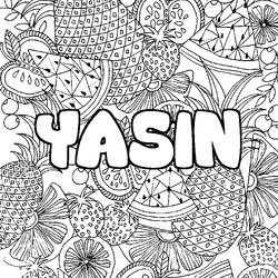 Coloraci&oacute;n del nombre YASIN - decorado mandala de frutas