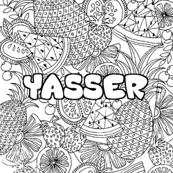 Coloraci&oacute;n del nombre YASSER - decorado mandala de frutas