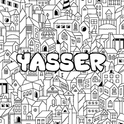 Coloraci&oacute;n del nombre YASSER - decorado ciudad
