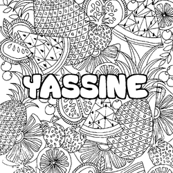 Coloraci&oacute;n del nombre YASSINE - decorado mandala de frutas