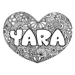 Coloraci&oacute;n del nombre YARA - decorado mandala de coraz&oacute;n