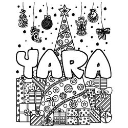Coloraci&oacute;n del nombre YARA - decorado &aacute;rbol de Navidad y regalos