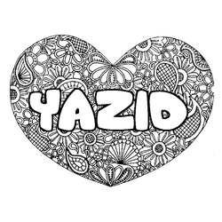 Coloraci&oacute;n del nombre YAZID - decorado mandala de coraz&oacute;n