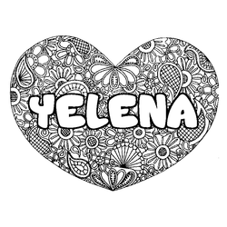 Coloraci&oacute;n del nombre YELENA - decorado mandala de coraz&oacute;n