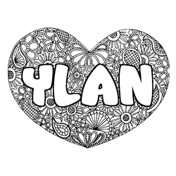 Coloraci&oacute;n del nombre YLAN - decorado mandala de coraz&oacute;n