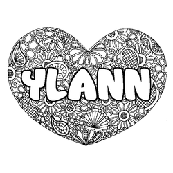 Coloraci&oacute;n del nombre YLANN - decorado mandala de coraz&oacute;n